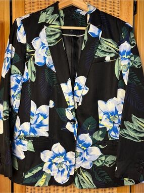 Banana Republic Floral Single-Button Blazer in Black and Blue sz 10 like new